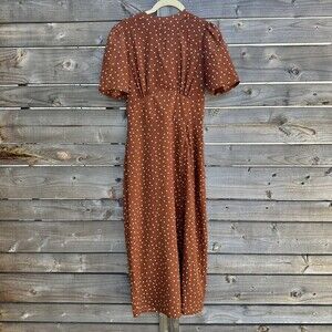 ASOS Rust Polka Dot Midi Dress Button Front Vintage Inspired - Size 4